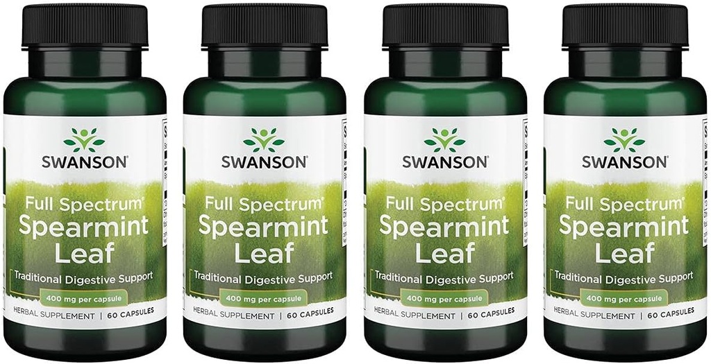 Swanson Spearmint の葉(Mentha cataSpi) - 完全なスペクトルの草の補足の支持の消化器の健康 '& の穏やかな胃の問題 - (60 のカプセル、400mg 各) 4 のパック