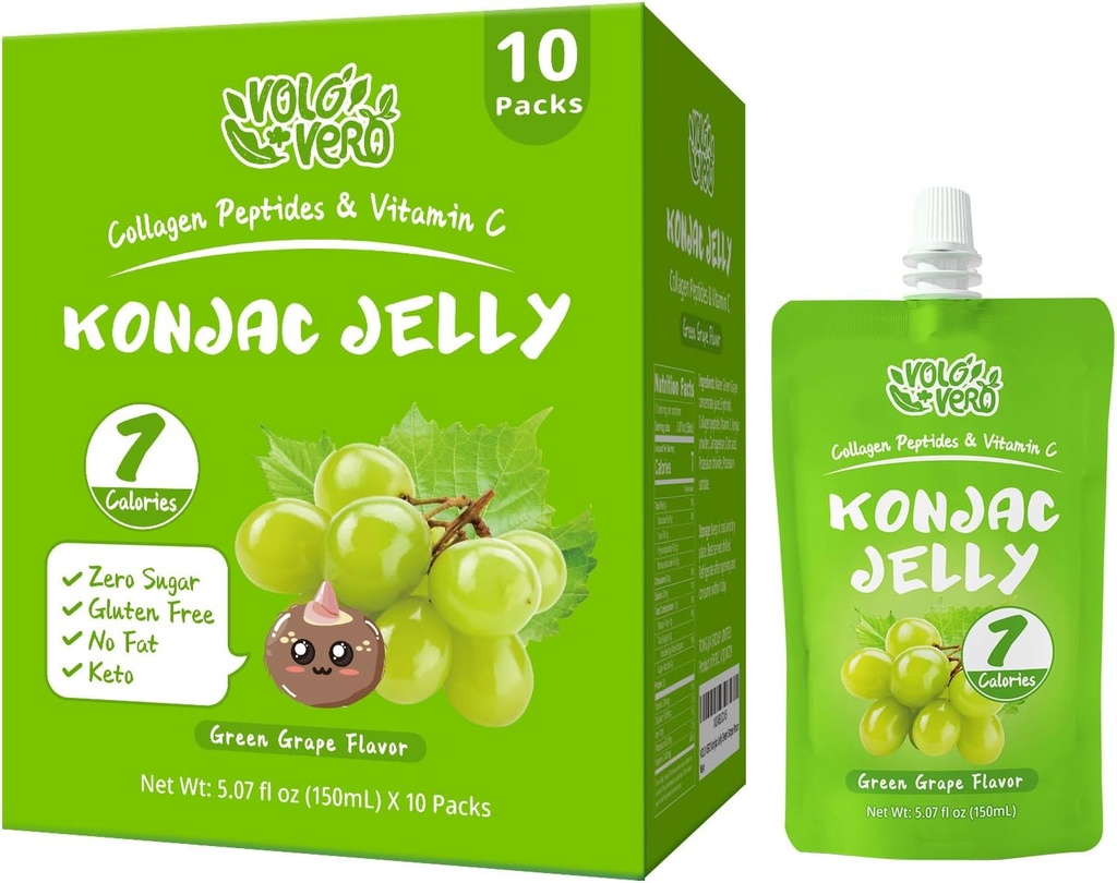 Konjacのゼリーの袋の飲料水可能な緑の穀物の味、低いカロリー(7 Kcal)、10のパック、グルテンフリーの砂糖、ケト、コラーゲンのペプチッド、ビタミンCの甘い健康なフルーツの軽食のギフト