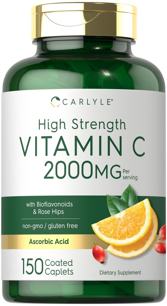 Carlyle Vitamin C 2000mg | ローズヒップ付き | 150 キャップ | ベジタリアン・非GMO・グルテンフリー対応サプリメント