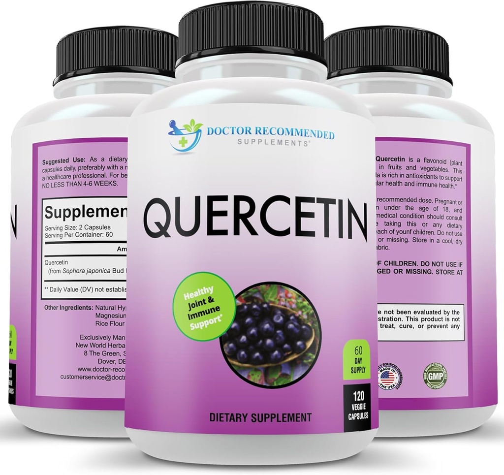 ドッカーおすすめ商品 サービングごとのQuercetin 1000mg - 120の野菜のカプセル、ビタミンの補足、60日の供給(Veganおよび非GMO)