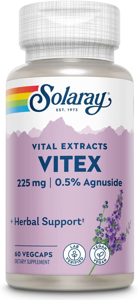SOLARAY Vitexベリーエキス225mg - 女性のためのシャステベリーサプリメント - 伝統的なホルモンバランスサポート - チャステツリーベリー - ビーガン、ラボ確認 - 60の給餌、60の野菜