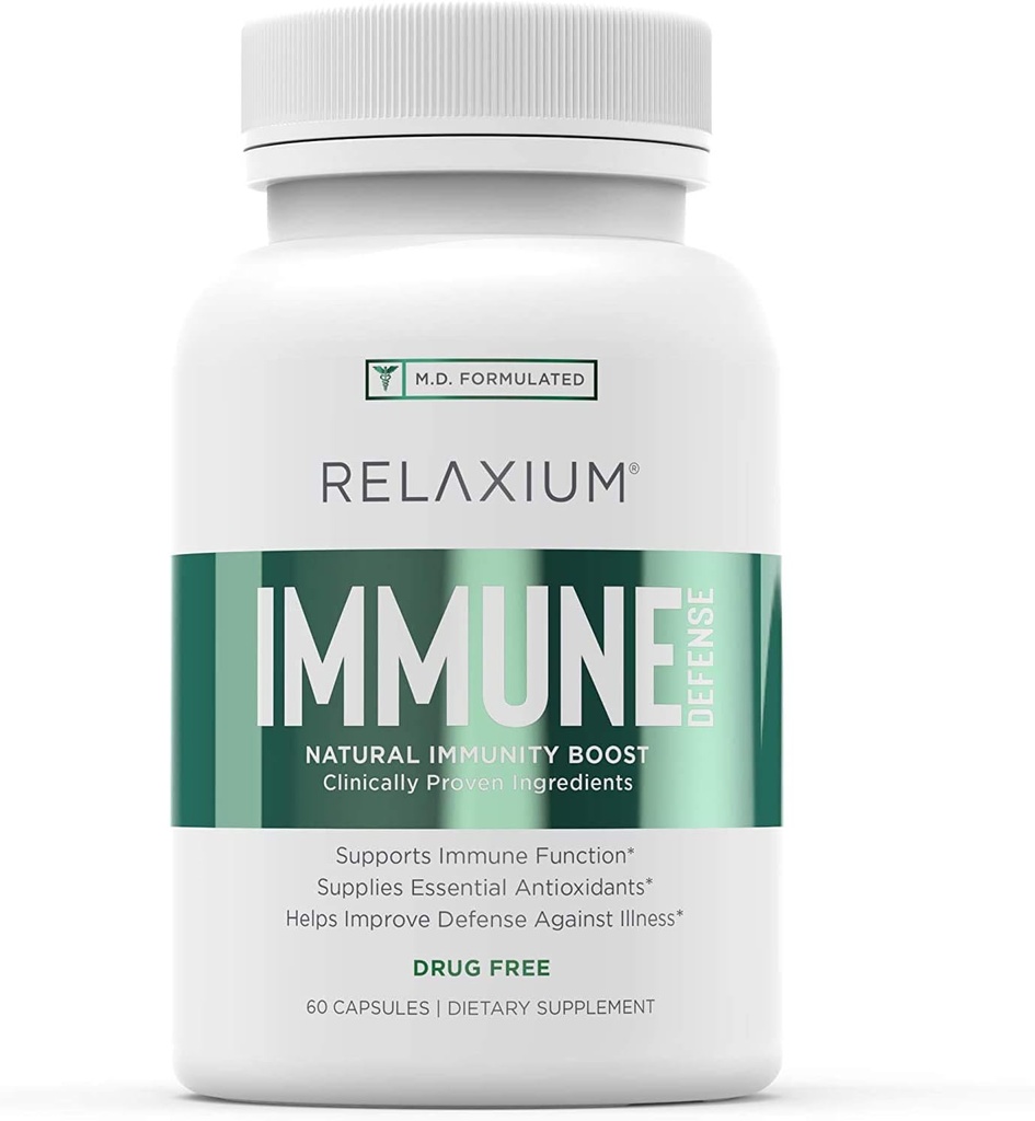 Relaxium免疫防衛、強力な免疫サポートサプリメント、免疫ブースターは、エルダーベリー、ニンニク、エキナセア、ビタミンC&亜鉛(60カプセル、30日の供給)で健康を強化します
