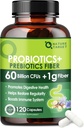 Probiotics for Women & Men Digestive Health with Prebiotic Fiber - Fiber Supplement with 60 Billion Probiotic for Regularity & Gut Cleanse - Supports Occasional Constipation - 120 Veggie Capsules