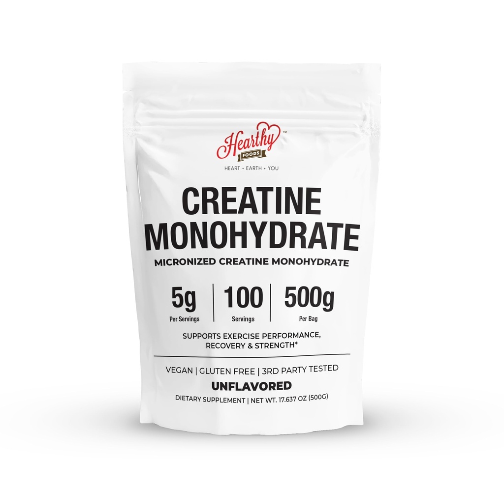 HEARTHY FOODSのクレアチンの Monohydrate の Micronized の粉 500G - 100 のサービングごとの 5000mg (5g) -人及び女性筋肉成長及び回復のための - UNFLAVORED