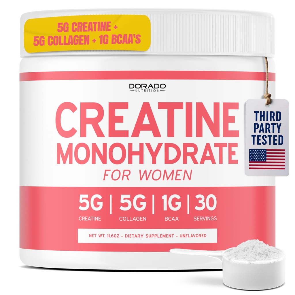女性のためのクレアチン | クレアチンモノハイドパウダー5G + 5000mgコラージュ+ 1000mg BCAA 2:1の粉(30のサービング)サポートグルット、リーンマッスル、回復、エネルギー&スタミナ非GMO、グルテンフリー - 米国は製造しました