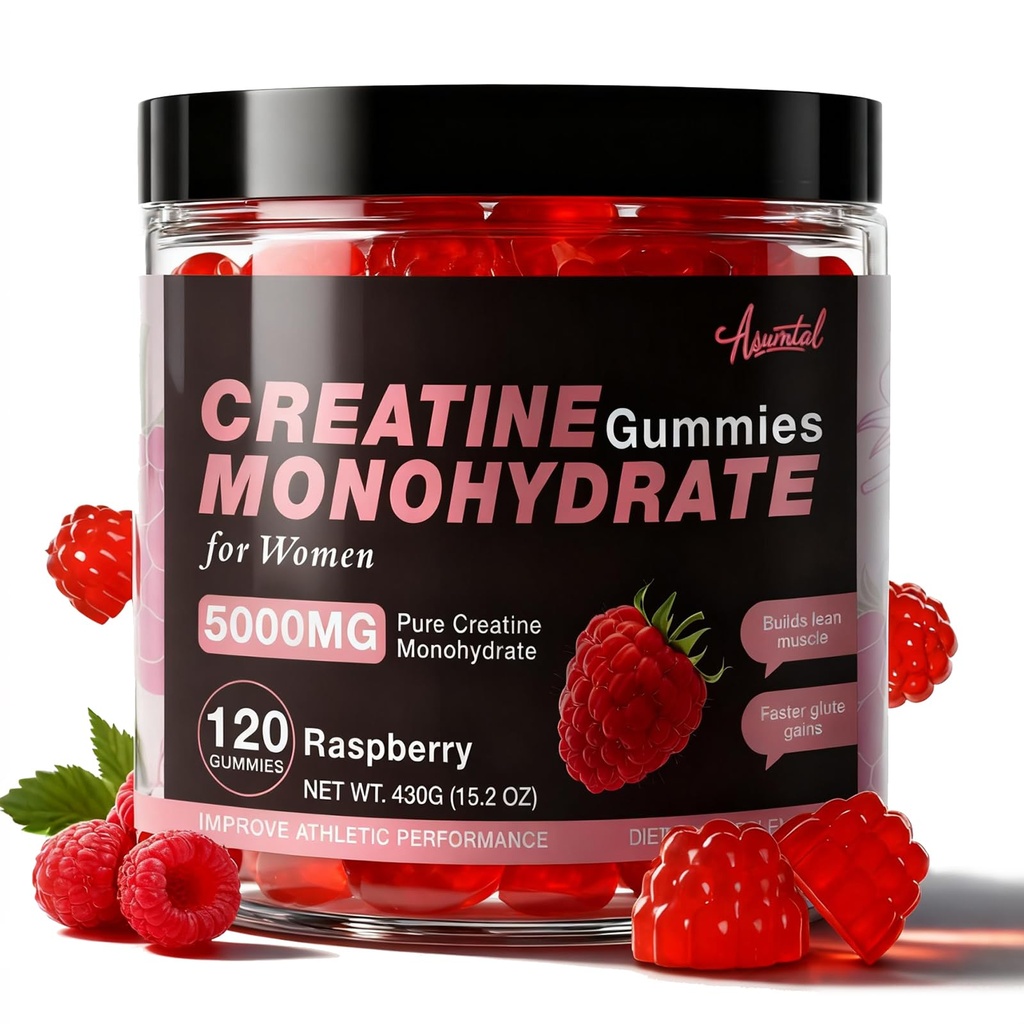 女性のためのクレアチン 5000 MG, クレアチングミー, 筋肉の成長のためのクレアチンモノハイドサプリメント, 強度 & エネルギーサポート, 砂糖無料プレワークアウトグミー 120 カウントラズベリー風味