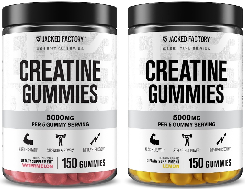 ジャック工場クレアチンモノハイドグアミー5gデイリードーズ(1g / Gummy) - 男性と女性のためのクレアチンガミー、ビーガンフレンドリー、旅行フレンドリー、第三部テスト - 150グミ、スイカ&レモン
