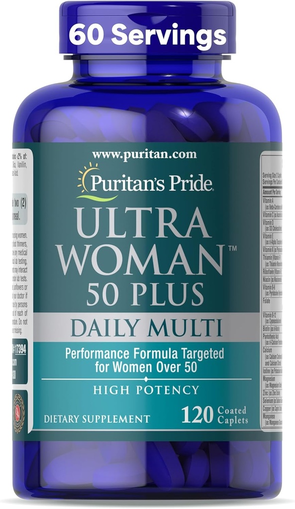Puritan's Pride Ultra Women 50 Plus High Potency Performance Time Release Daily Multivitamin with 亜鉛、健康な老化と細胞エネルギー生産のためのサプリメント、2ヶ月の供給、120カウント