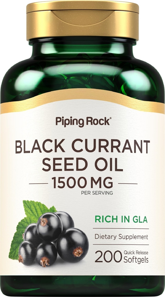 パイピングロックブラックカラントシードオイルSoftgelカプセル | 1500mg | 200個数 | ガンマ・リノレン酸(GLA) | 非GMO、グルテンフリーサプリメント