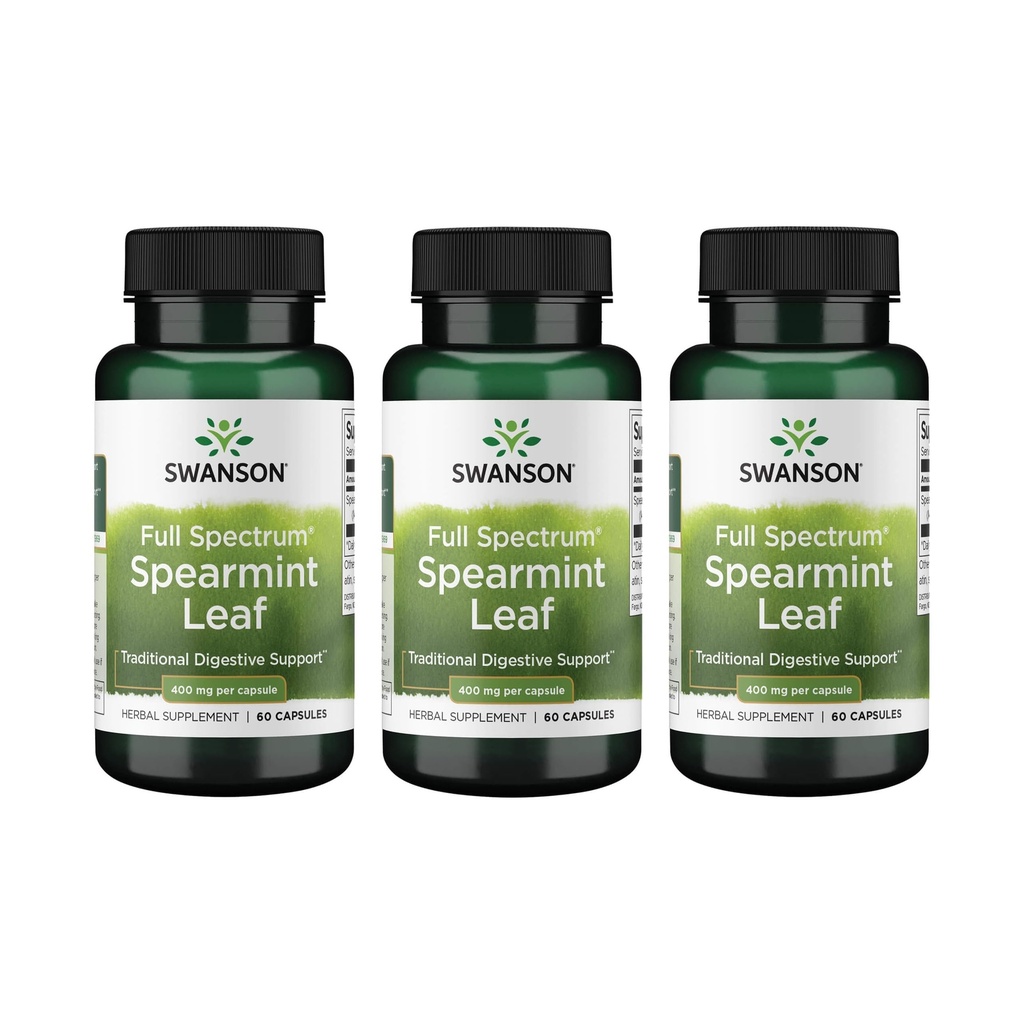 Swanson Spearmint リーフ (Mentha cataSpi) - 完全なスペクトルの草の補足は消化器の健康及び穏やかな胃の問題を支える - (60 のカプセル、400mg 各) 3 パック