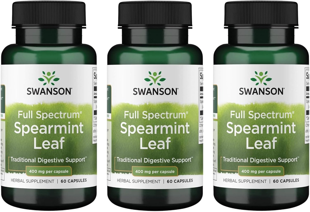 Swanson Spearmint リーフ (Mentha cataSpi) - 完全なスペクトルの草の補足は消化器の健康及び穏やかな胃の問題を支える - (60 のカプセル、400mg 各) 3 パック
