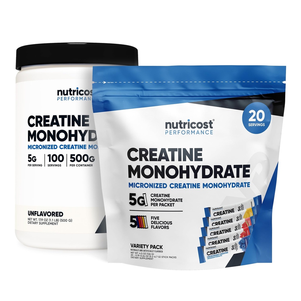 Nutricost Micronizedクレアチンモノハイド500グラムと20スティックパック(バラエティ)バンドル
