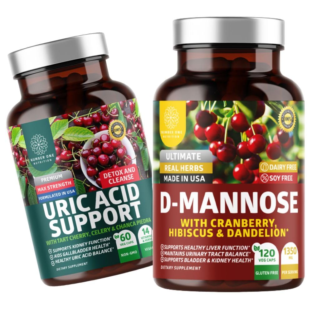 ナンバーワン栄養N1NプレミアムD-Mannoseとクランベリー&ハイビスカス[1350mg]、120カプセル、14ポテントハーブ、60カプセル、2パックバンドル付き尿酸サポート