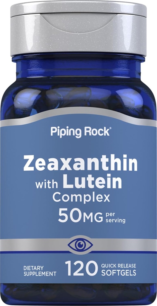 Piping Rock Zeaxanthin Plus Lutein | 50mg | 120 Softgels | from Marigold Extract | Non-GMO, Gluten Free Supplement