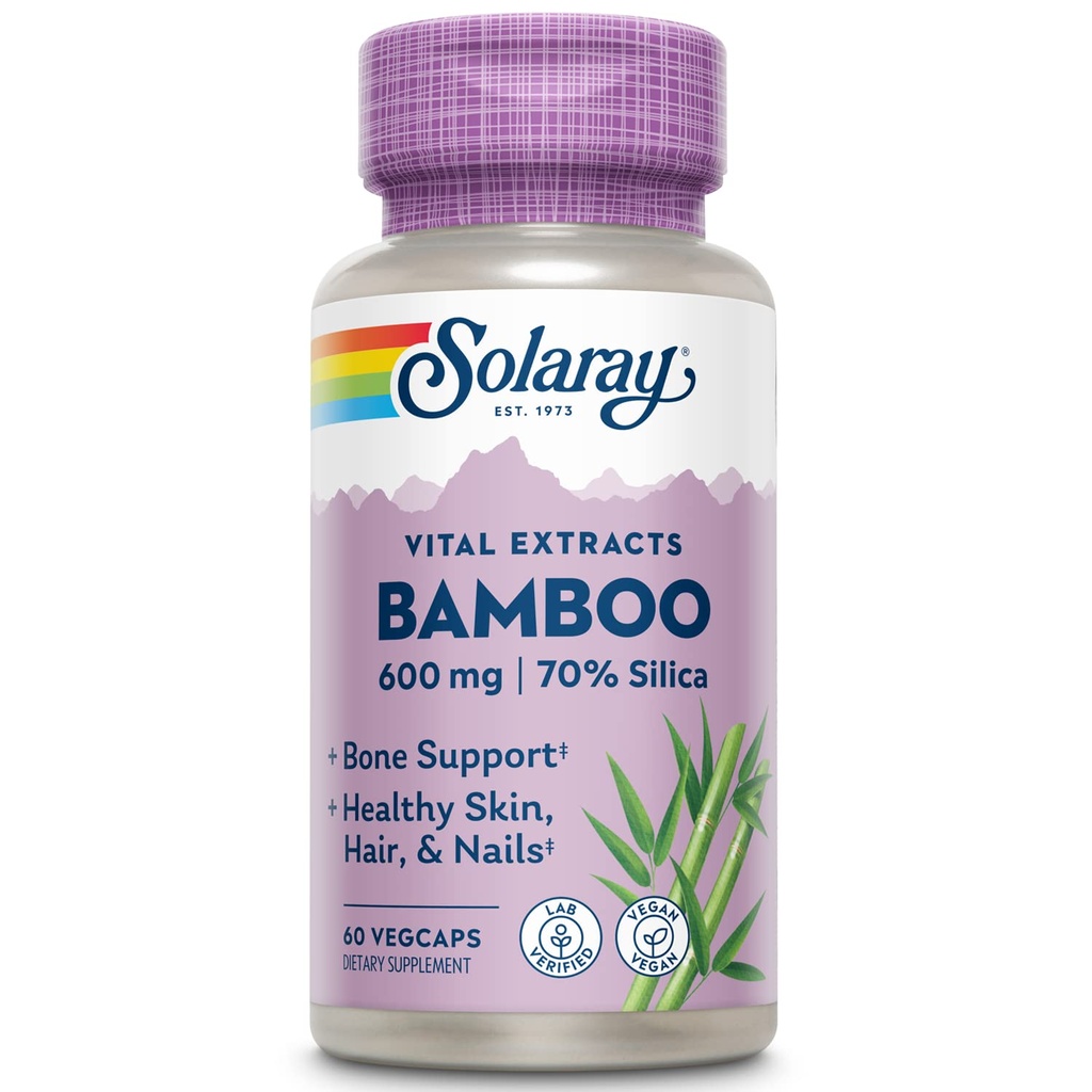 SOLARAY 竹茎エキス 600mg | ヘルシーな髪、肌、爪、骨とコネクティビティ ティッシュサポート | 非GMO、ビーガン&ラボ 確認済み | 60 VegCaps
