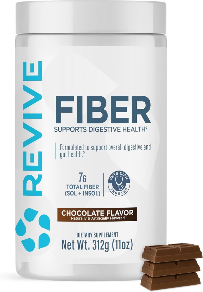 Revive MD Fiber Supplement for Digestive & Gut Health - 5g of Dietary Fiber Supports a Healthy Digestive System with Psyllium Husk & More - 30 Servings, Chocolate
