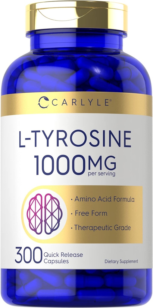 カルライルLチロシンカプセル1000mg | 300カウント | 治療グレード | 男性用・女性用 | 非GMO・グルテンフリーサプリメント