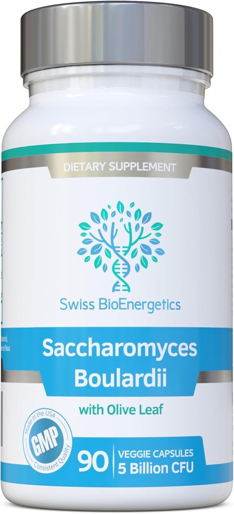 Saccharomyces Boulardii 5ビリオンCFU 90カプセル - 冷凍は必要ありません - 合成オリーブリーフ、ビオチン、ビタミンD3と高強度ノンコロニゼーション酵母
