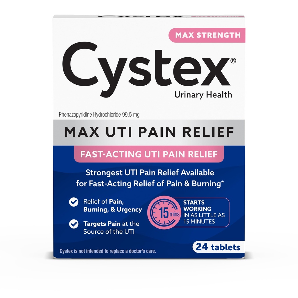 Cystex Max-Strength UTI痛みの軽減錠 - 99.5 mg Phenazopyridine HCl - 燃焼&膀胱障害の迅速な救済のための - 24カウント