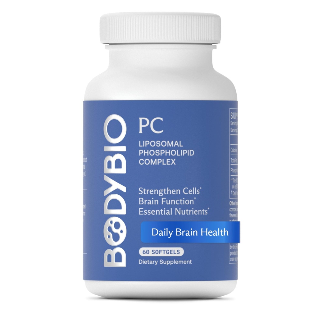 BodyBio PC - Phosphatidylcholine for Brain Health, Mental Clarity, Cognitive Function, Cellular Repair & Healthy Aging, Phospholipid Complex Supplement for Gentle Daily Detox 60 Softgels