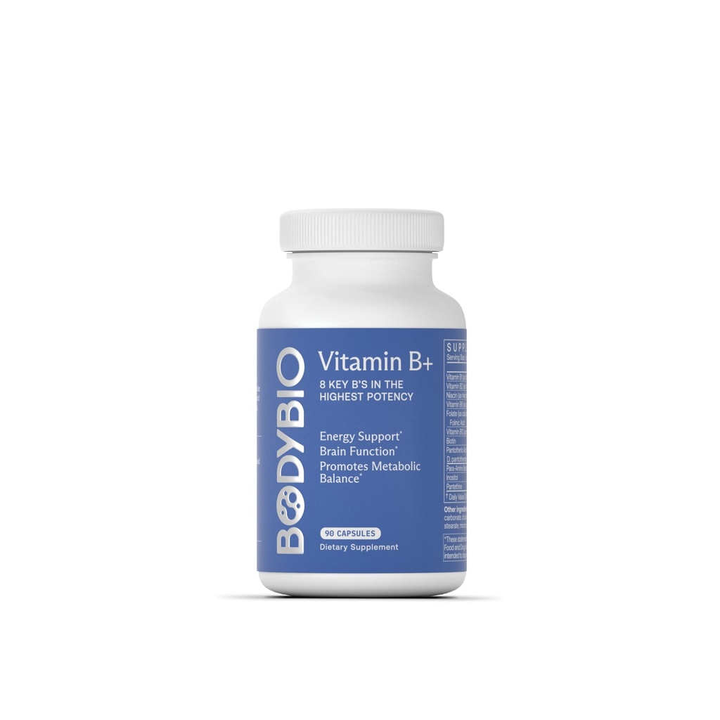 BodyBio - B1、B2、B3、B5、B6、メチルB12、Folinic酸、5-MTHF、およびB7を含むビタミンB複合体は、アラート、メタボリズム&免疫システム、90カプセルをサポート