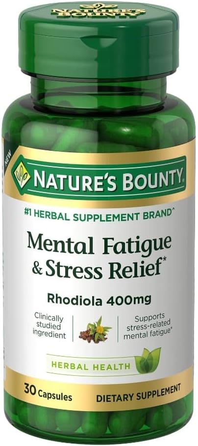 Nature's Bountyの精神的疲労とストレス救済、Rhodiolaサプリメント、400 mg、カプセル、30カウント