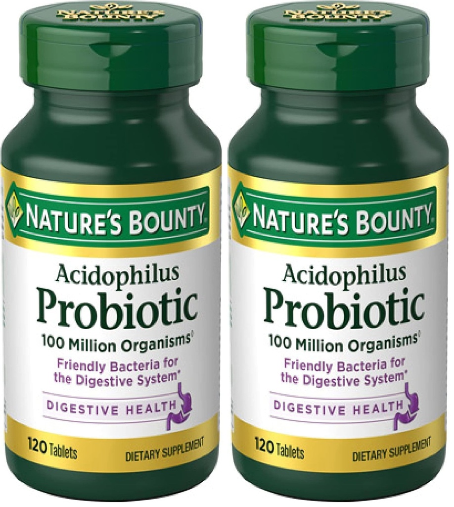 Nature's Bounty LactobacillusのAcdophilusのプロバイオティック サプリメント - 女性/男性消化器の健康のための毎日のプロバイオティック、100,000,000の組織、Vegetarian、1日当たりのサービング、120錠、(2パック)