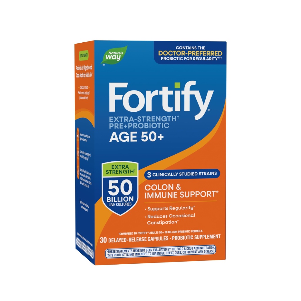 Nature's Way Fortify Extra Strength(1) Probiotic Adult 50 +、50 Billion Live Culture、Prebiotics、Digestive Health*、免疫サポート*、コロンヘルス*、30カプセルのプロバイオティクス