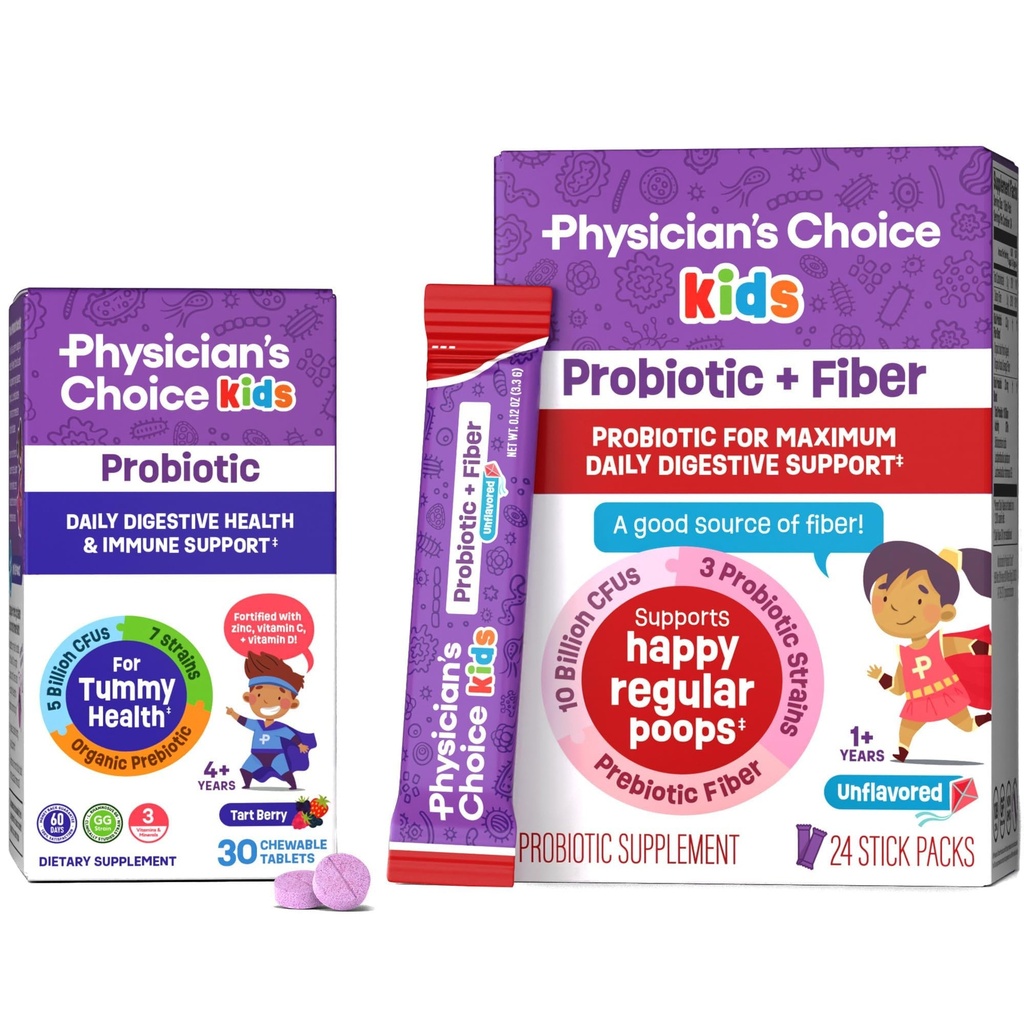 フィジシャンのチョコレートキッズハッピーティミーバンドル - 繊維24pck + Probiotic 30ct
