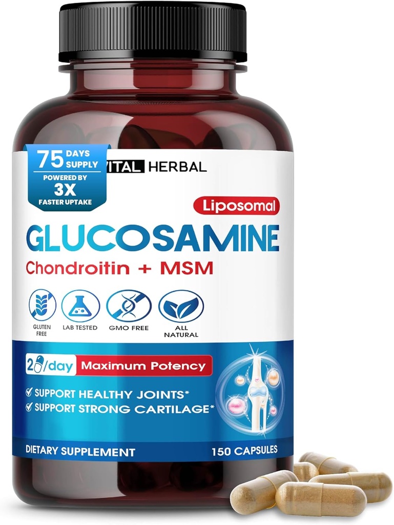 VITAL HERBAL Liposomal Glucosamine with Chondroitin, MSM-最大効力- サポートジョイント, 軟骨- 米国製