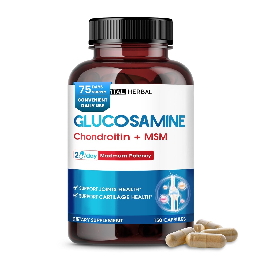 VITAL HERBAL Liposomal Glucosamine with Chondroitin, MSM-最大効力- サポートジョイント, 軟骨- 米国製