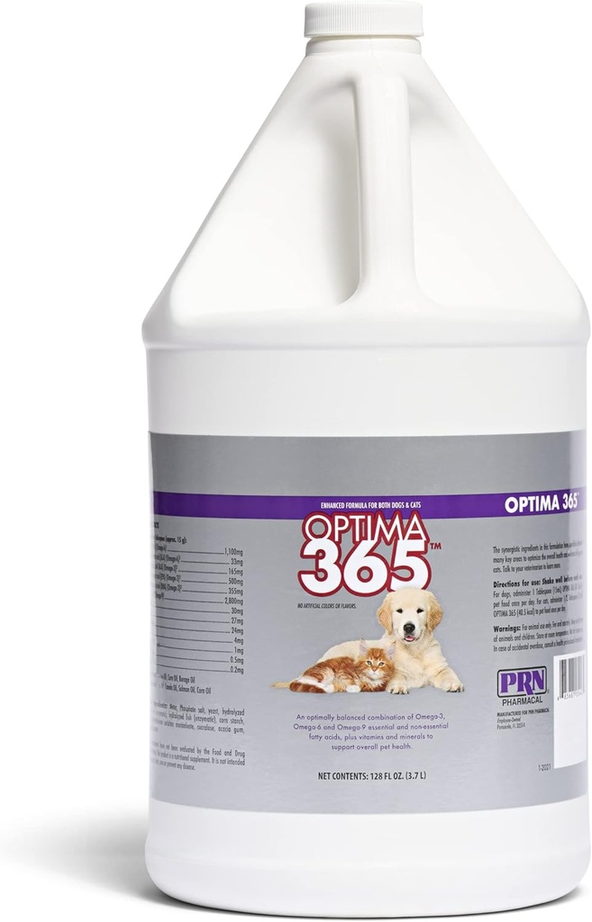 PRN Pharmacal Optima 365 - 猫と犬のためのエッセンシャル脂肪酸栄養サプリメント - Omega-3、オメガ-6、オメガ-9、および全体的なペット健康をサポートするためのその他のビタミン&ミネラル - 1ガロン