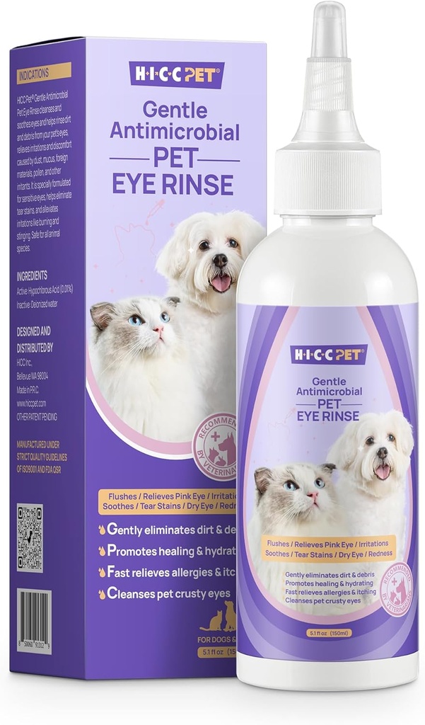 HICCペット犬の目は犬および猫のための5.1のflのozの目の低下のVet-Recommended犬の目の感染症のアレルギーに、乾燥した目のピンクの目、ペット涙の汚れの洗剤を取り除きます