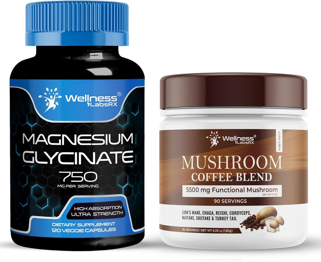 WELLNESS LABSRX Magnesium Glycinate Capsules 750mg - Mushroom Coffee Blend
