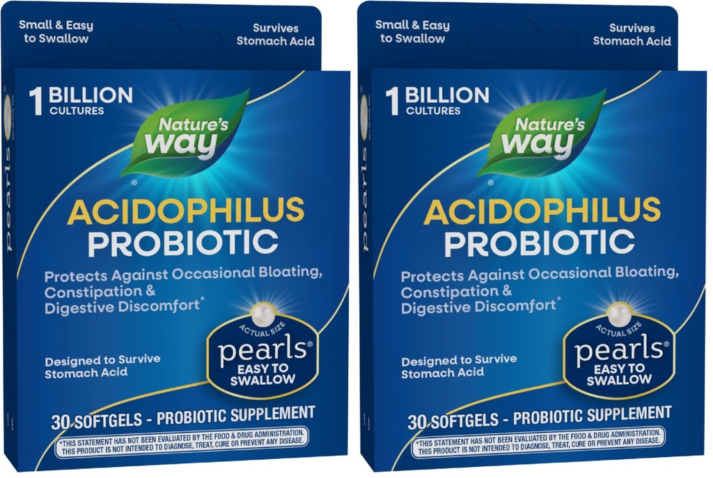 Nature's Way Acidophilus Probiotic Pearls,Digestive Balance & Gut Health,Reduce Occasional constipation and Bloating*,1 Billion Culture,30 Softgels,(2パック)