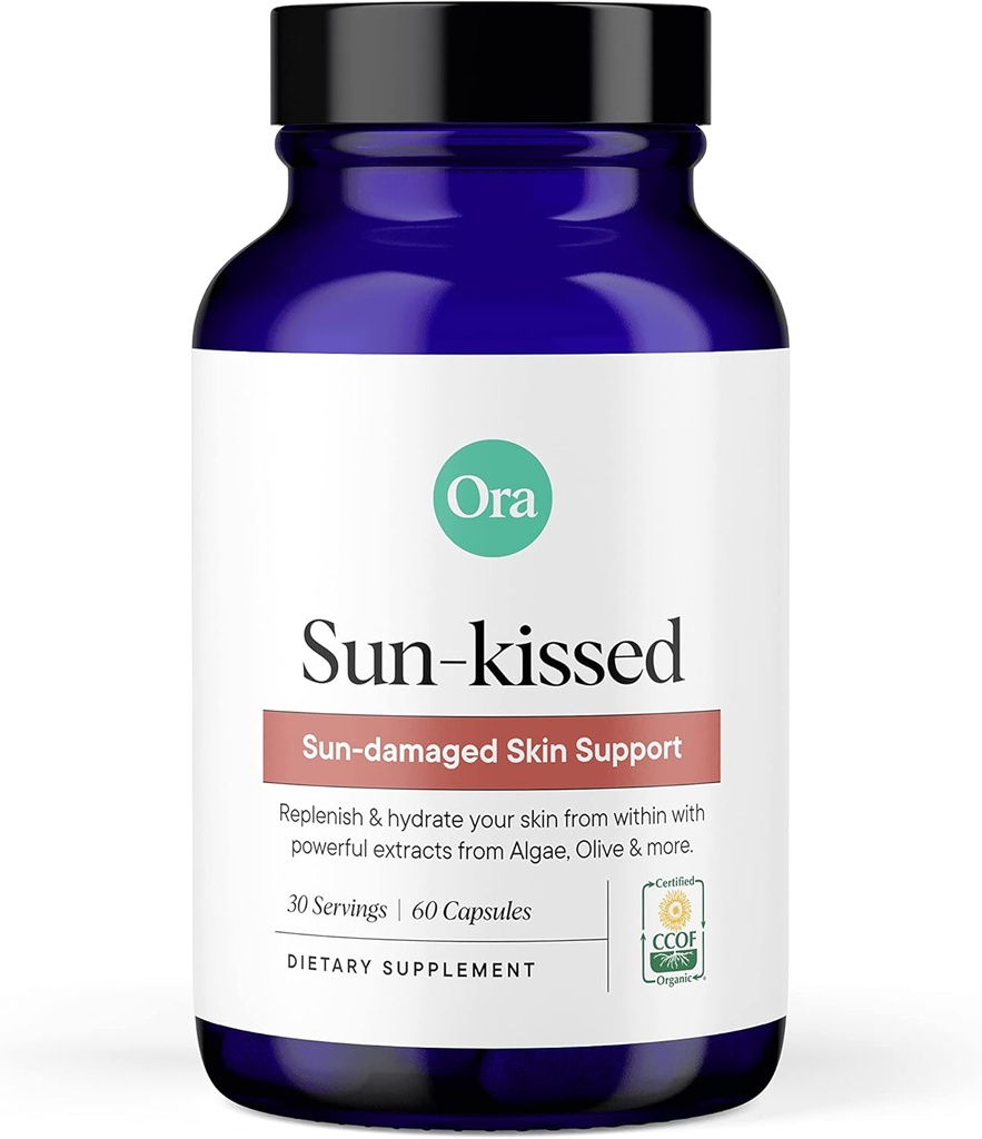 Ora Organic Skin Health Supplement - Sun Damage Support - 皮膚の自然な防衛を促進します | アスタキサンチンとカロテノイドを含むビーガン抗酸化剤 - 1ヶ月の供給、60カプセル