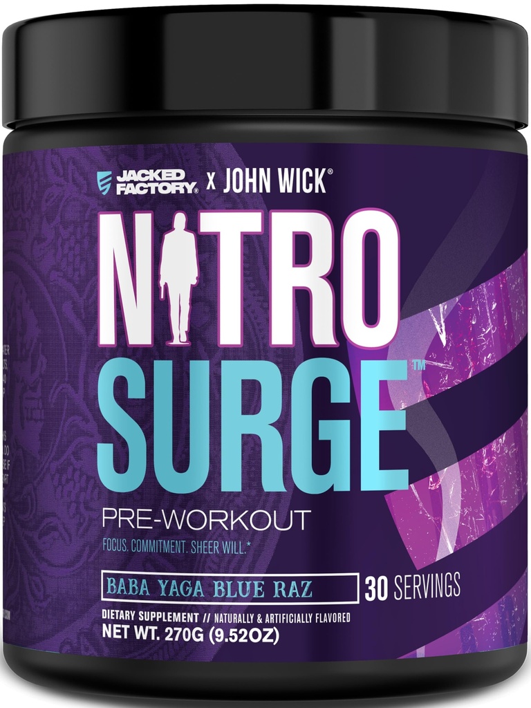 ジャック工場X John Wick - Nitrosurge Wick Pre Workout Supplement - Intense Energy、Battle-Ready Focus、Unstoppable Commitment、およびSher Will - 30サービング、Baba Yaga Blue Raz