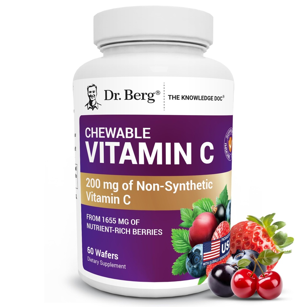 Dr. Berg Chewable Vitamin C Complex - 有機、非GMOベリーで作られた - 60 おいしいウエファー