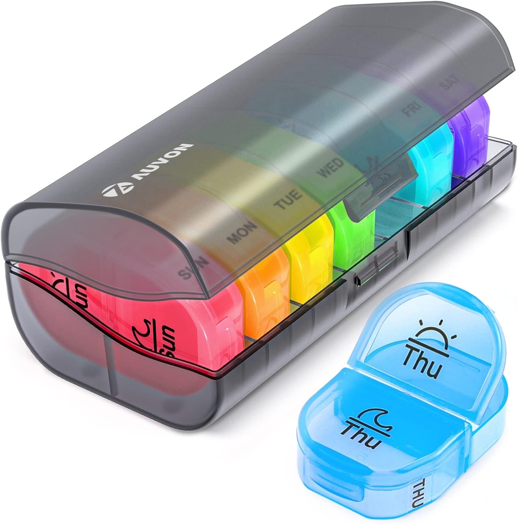 AUVON Pill Box 2 日、週刊Pillオーガナイザー AM PM、7 日刊ポケットケース ビタミン、薬、薬、サプリメントを保持