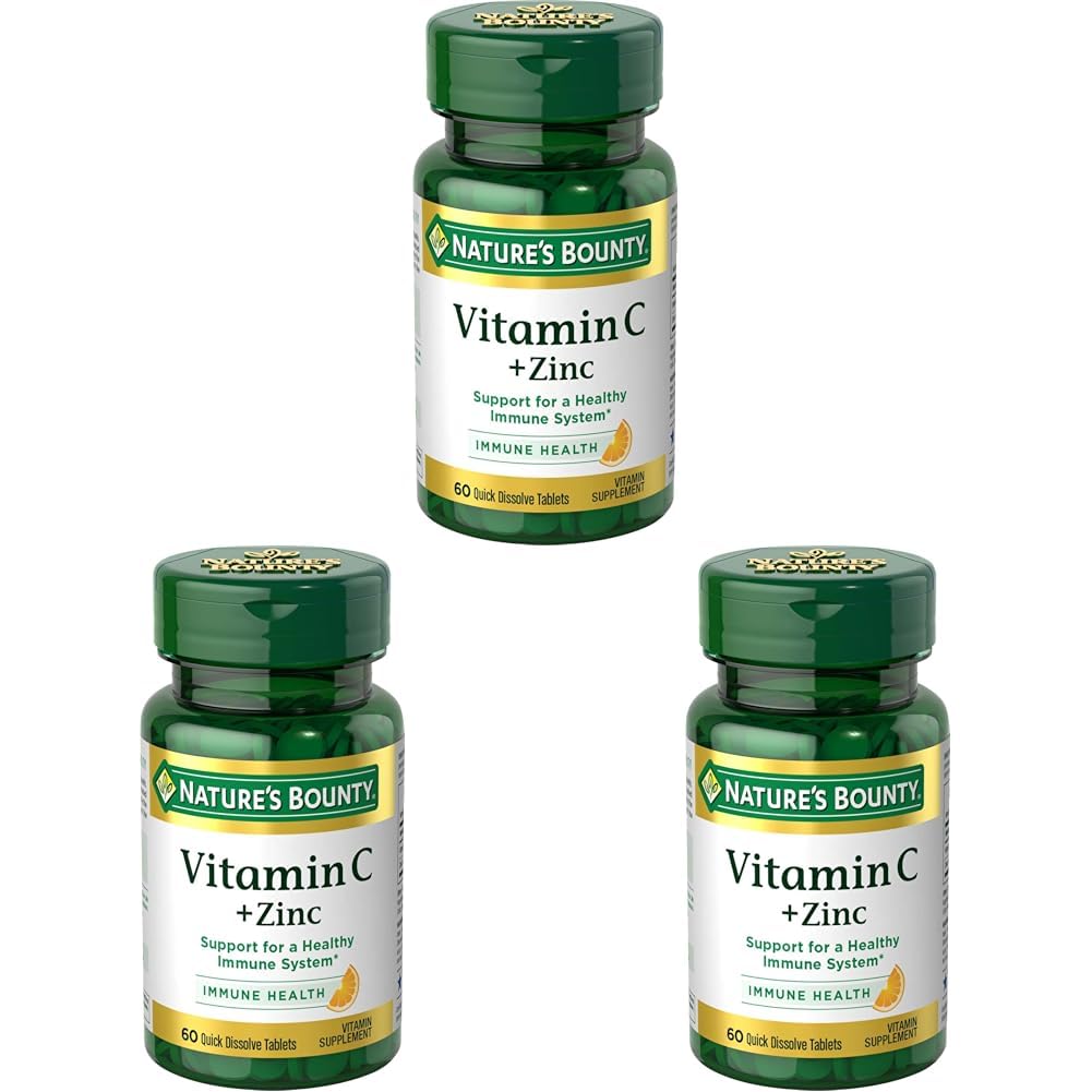 Nature's BountyビタミンC +亜鉛、ビタミンサプリメント、免疫健康、60 mg、60錠(3)パック
