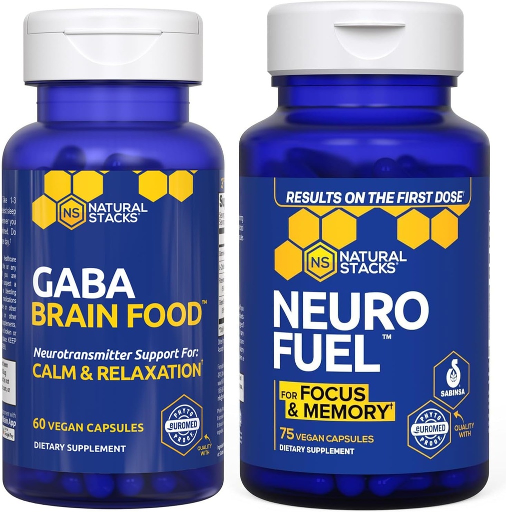 ナチュラルスタッカースNeuroFuelの向知性+ GABAの頭脳のフード バンドル-サポート記憶、弛緩及び焦点* - 135のカプセル