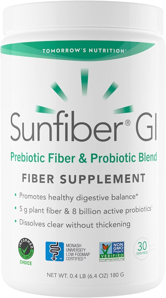 明日の栄養 Sunfiber GI, プレバイオティクス繊維 & プロバイオティクス, 5g プレバイオティクス繊維 & 8 億プロバイオティクス サービングあたり, 低 FODMAP, 30 日供給, 30 日