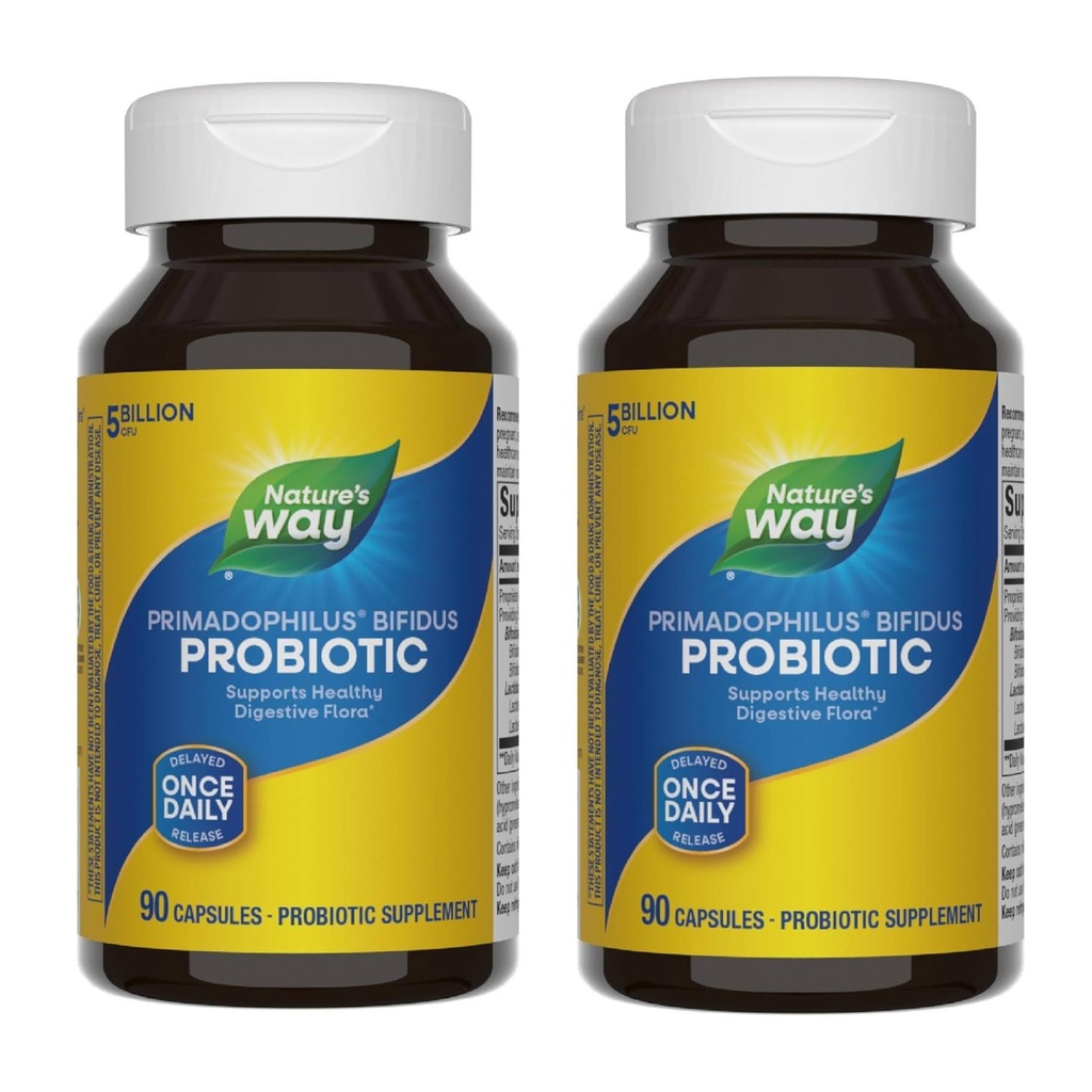 Nature's Way Primadophilus Bifidus Probiotic、Digestive Flora*、カプセル、Lactobacilli、Bifidobacteria、90カプセルごとの5つのBillionの生きているプロバイオティック文化- 2つのパック