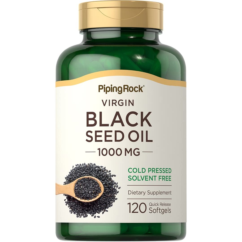 パイピングロックブラックシードオイルソフトジェルカプセル | 1000mg | 120Pills | コールドプレスサプリメント | ニゲラサティバ | 溶剤フリー、非GMO、グルテンフリー