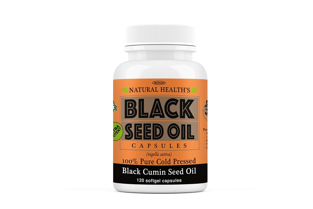 Pure Black Seed Oil Capsules 1000mg per serving - 120 Capsules - Cold Pressed and Non GMO
