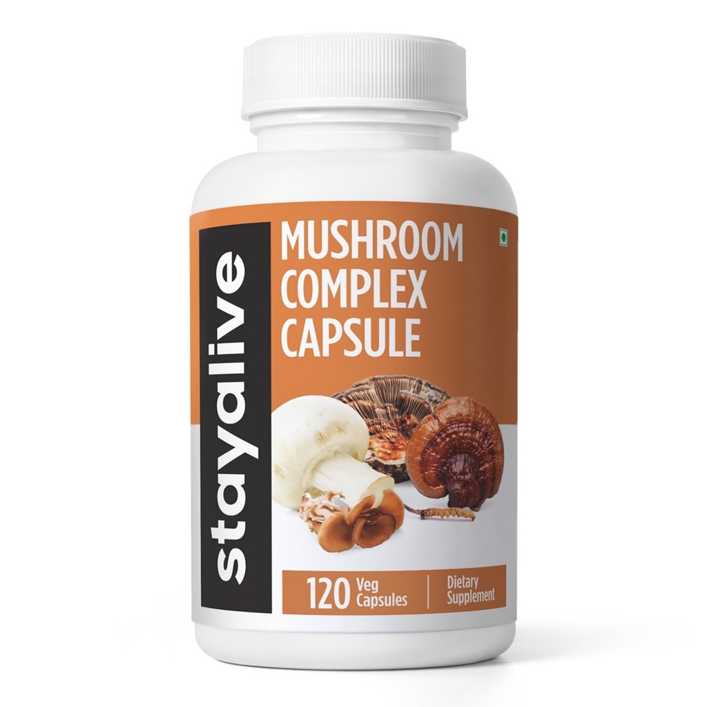 ALIVEのきのこのコンプレックス1000mg、6-in-1のきのこの補足w/ライオンのマネ、Reishi、Chaga、Cordyceps、Maitakeおよびトルコの尾のエキスの粉、120のビーガンの丸薬、非GMO及びグルテンフリーの草のカプセル