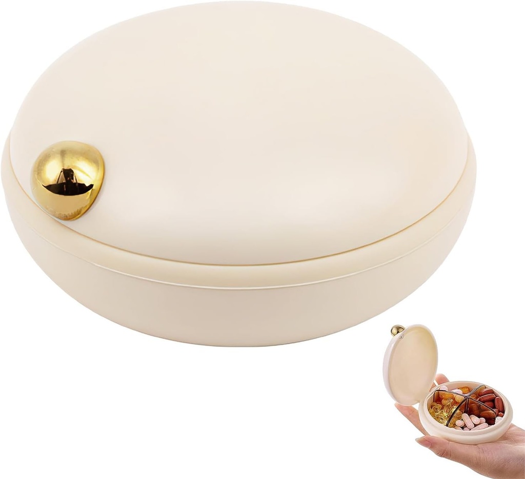 iplusmile Travel Pill Organizer, 4 Compartments Portable Pill Case, Daily Medicine Container Box for Vitamins Fish Oil Supplements, Business Trip Essentials (Beige)