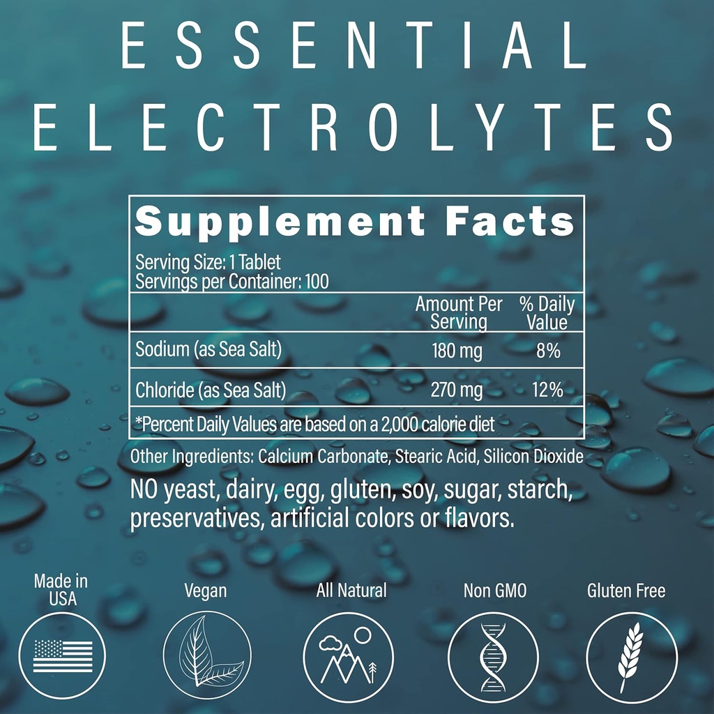 ピーターズチョイスシーソルトナトリウムクロライド450mg、100錠、電解質サポート&バランス、アスレチックポストワークアウト水分補給&回復。 暑い天候援助。脱水とクランプを防止します。 アメリカ製