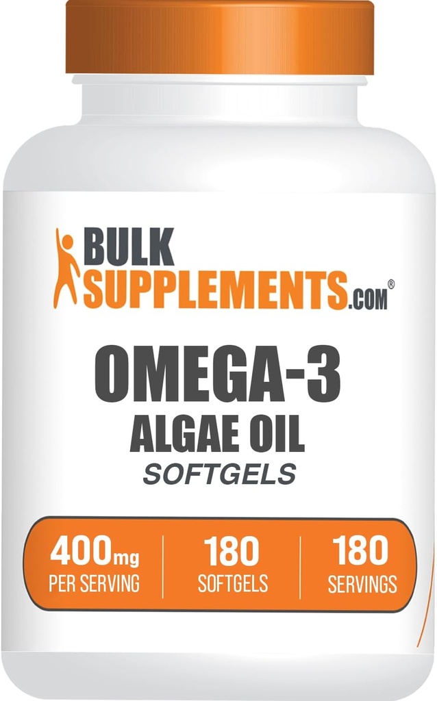 BulkSupplements.com Omega-3 Softgels - from Algal Oil, Algae Oil Omega 3 Supplement - Gluten Free, 1 Softgel per Serving, 180 Count (Pack of 1)