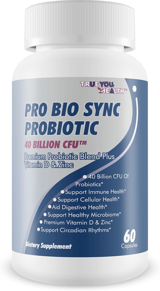 Pro Bio Sync Probiotic 40 Billion CFU - 免疫サポート付きのプレミアムプロバイオティックサプリメント - 複数の健康上の利点 - サポート消化、細胞の健康、Circadian Rhythm